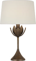 Alberto 17" Cordless Accent Lamp | Antique Bronze Leaf | Linen Shade
