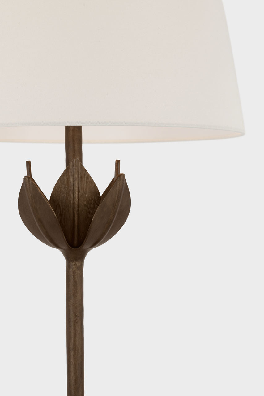 Alberto Large Table Lamp | Antique Bronze Leaf | Linen Shade