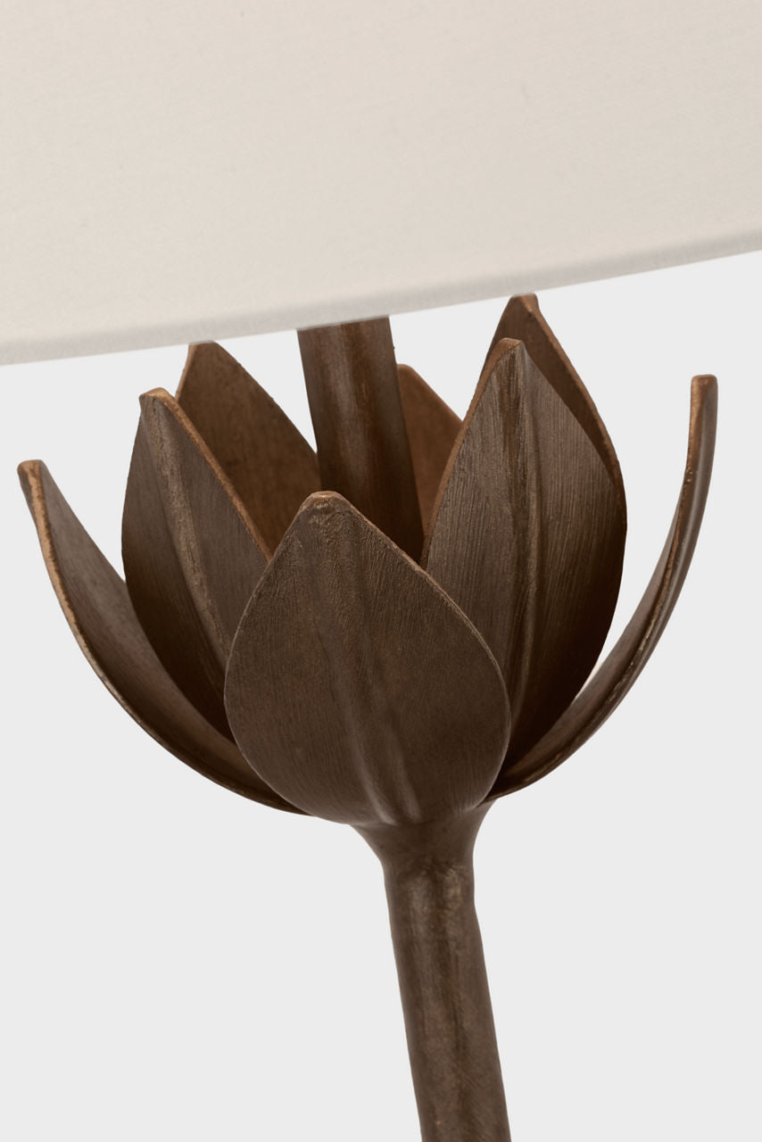 Alberto Large Table Lamp | Antique Bronze Leaf | Linen Shade