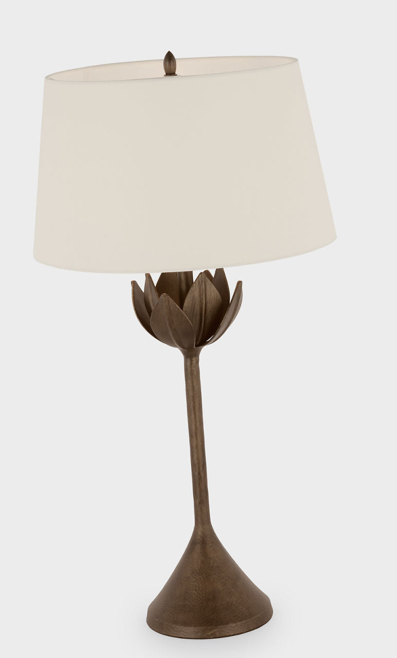 Alberto Large Table Lamp | Antique Bronze Leaf | Linen Shade