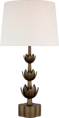 Alberto Large Triple Table Lamp | Antique Bronze Leaf | Linen Shade