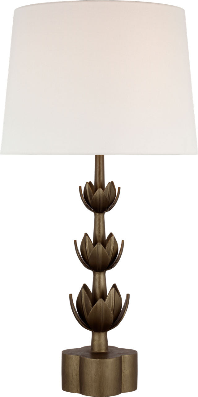 Alberto Large Triple Table Lamp | Antique Bronze Leaf | Linen Shade