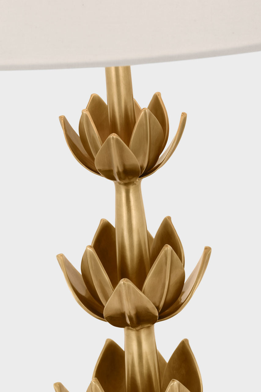 Alberto Large Triple Table Lamp | Antique-Burnished Brass | Linen Shade