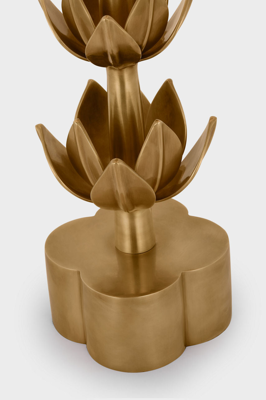 Alberto Large Triple Table Lamp | Antique-Burnished Brass | Linen Shade