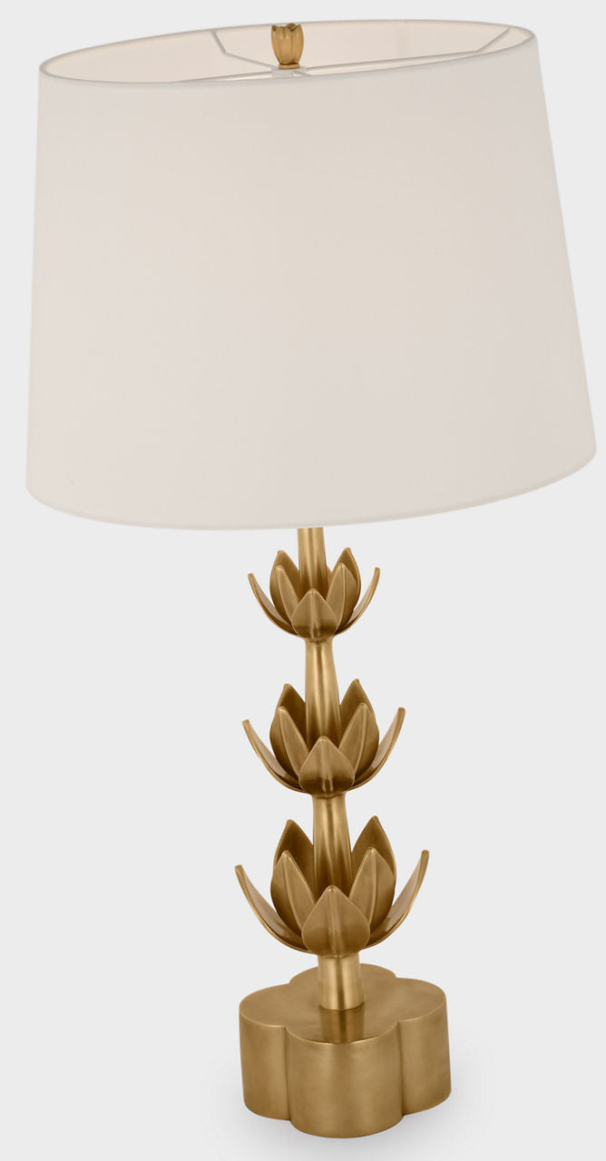 Alberto Large Triple Table Lamp | Antique-Burnished Brass | Linen Shade