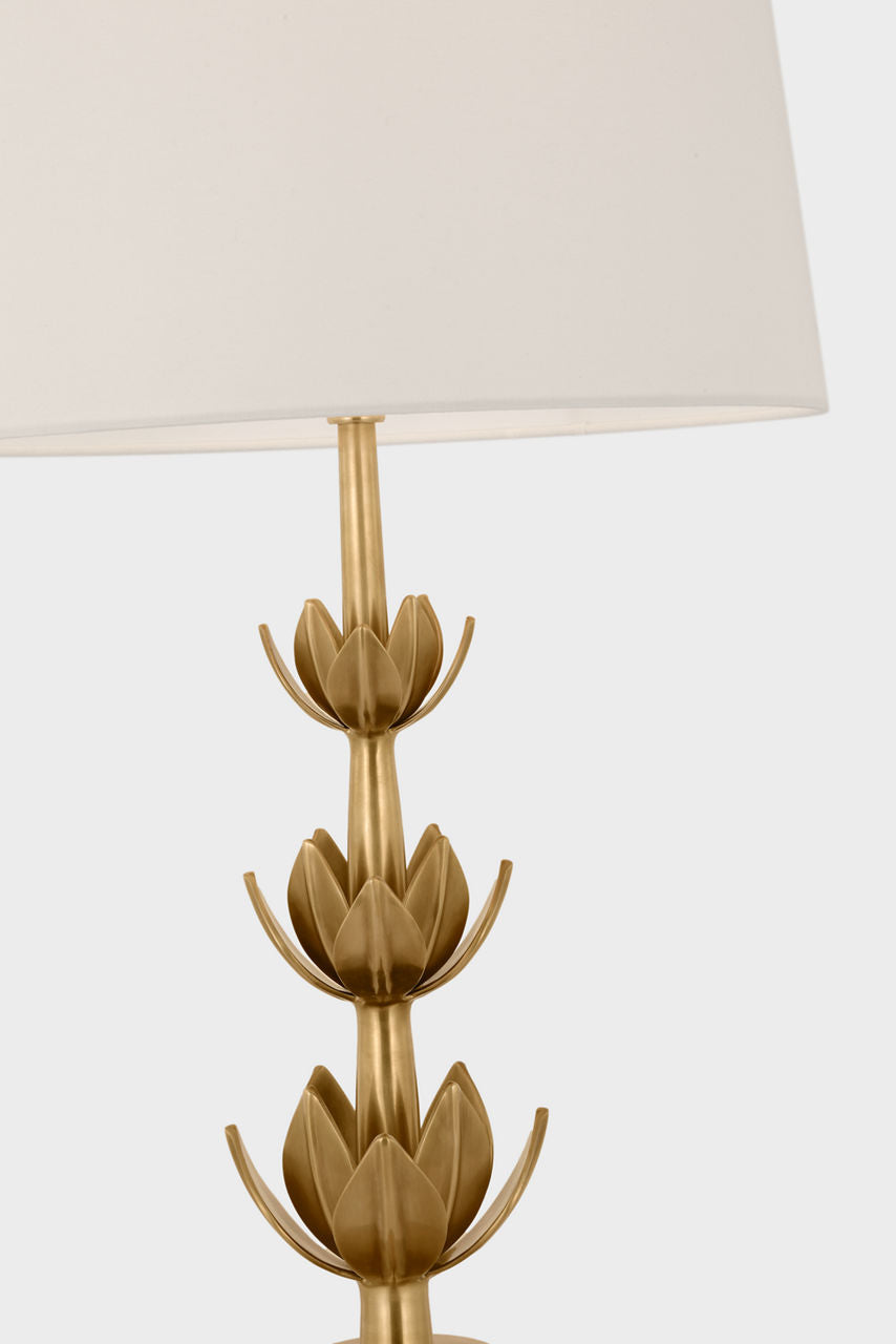 Alberto Large Triple Table Lamp | Antique-Burnished Brass | Linen Shade