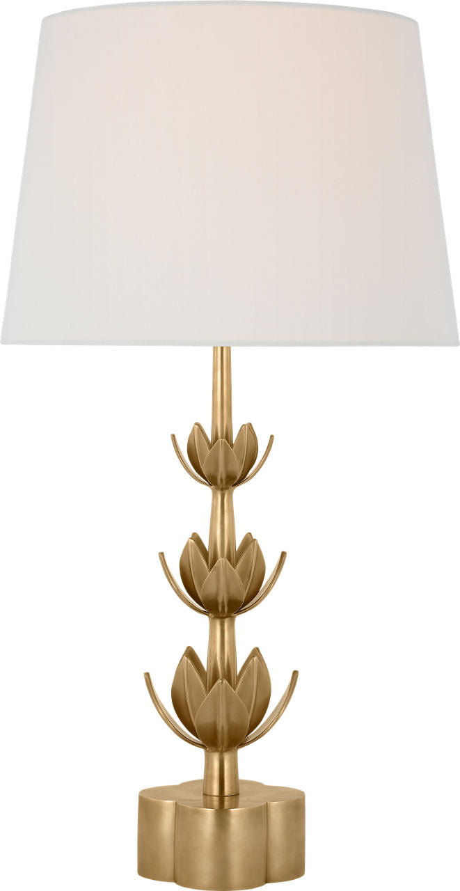 Alberto Large Triple Table Lamp | Antique-Burnished Brass | Linen Shade