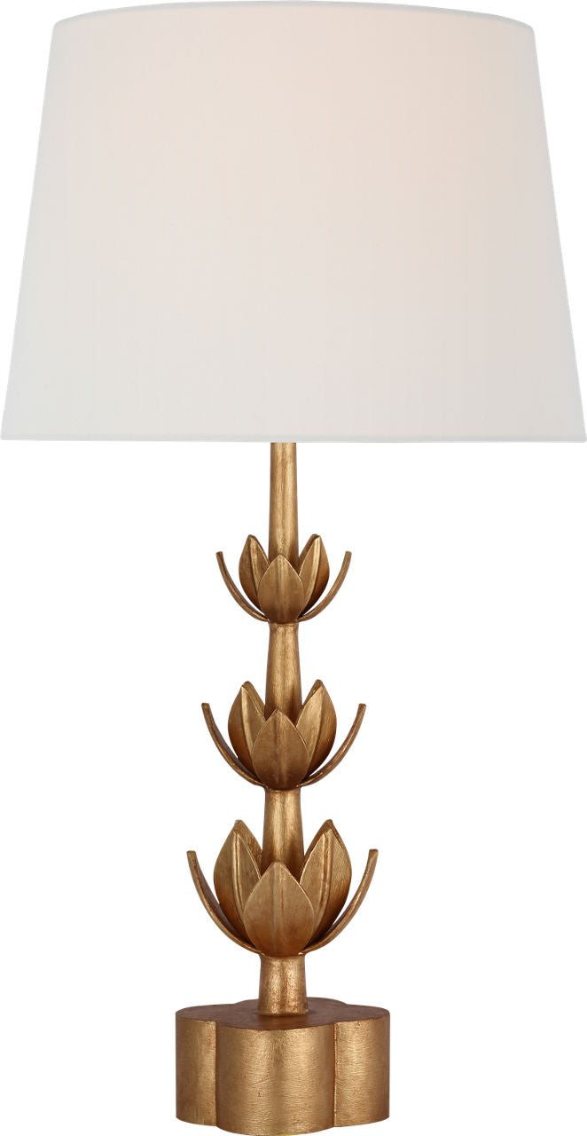 Alberto Large Triple Table Lamp | Antique Gold Leaf | Linen Shade