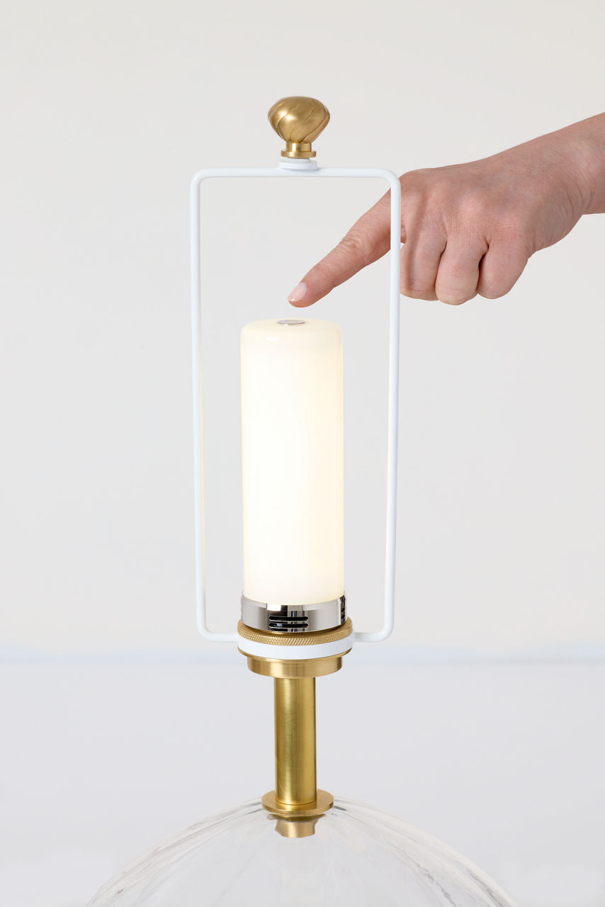 Talia Medium Cordless Table Lamp | Clear Glass | Linen Shade