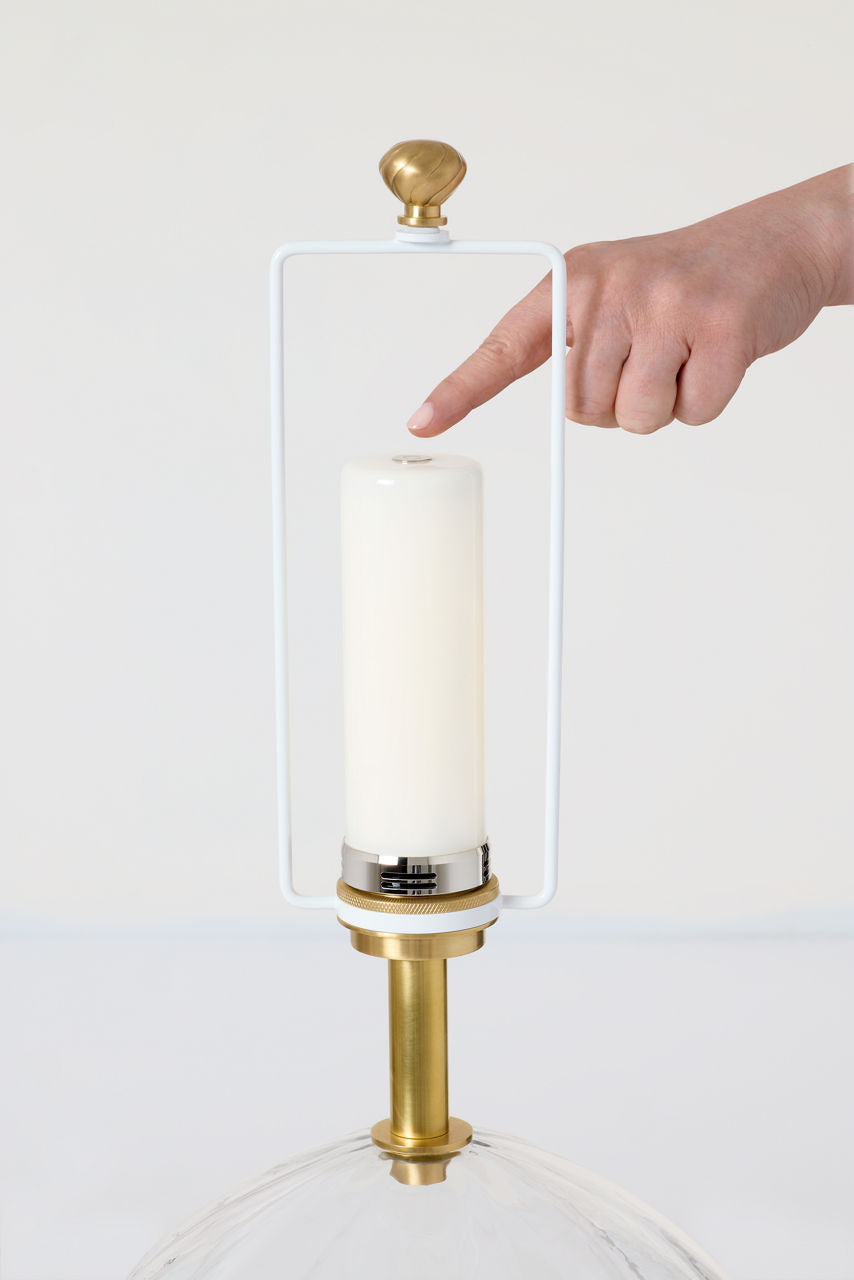 Talia Medium Cordless Table Lamp | Clear Glass | Linen Shade