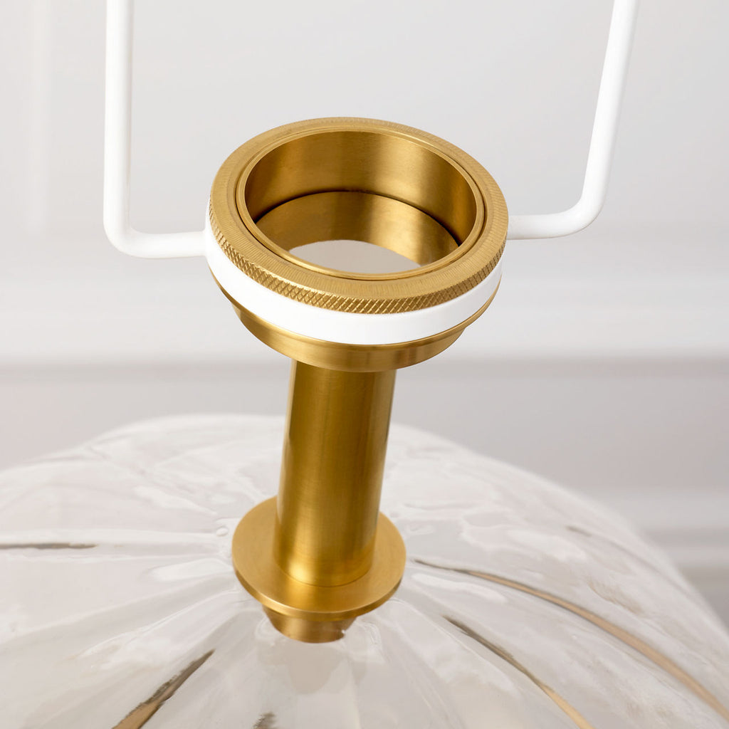 Talia Medium Cordless Table Lamp | Clear Glass | Linen Shade