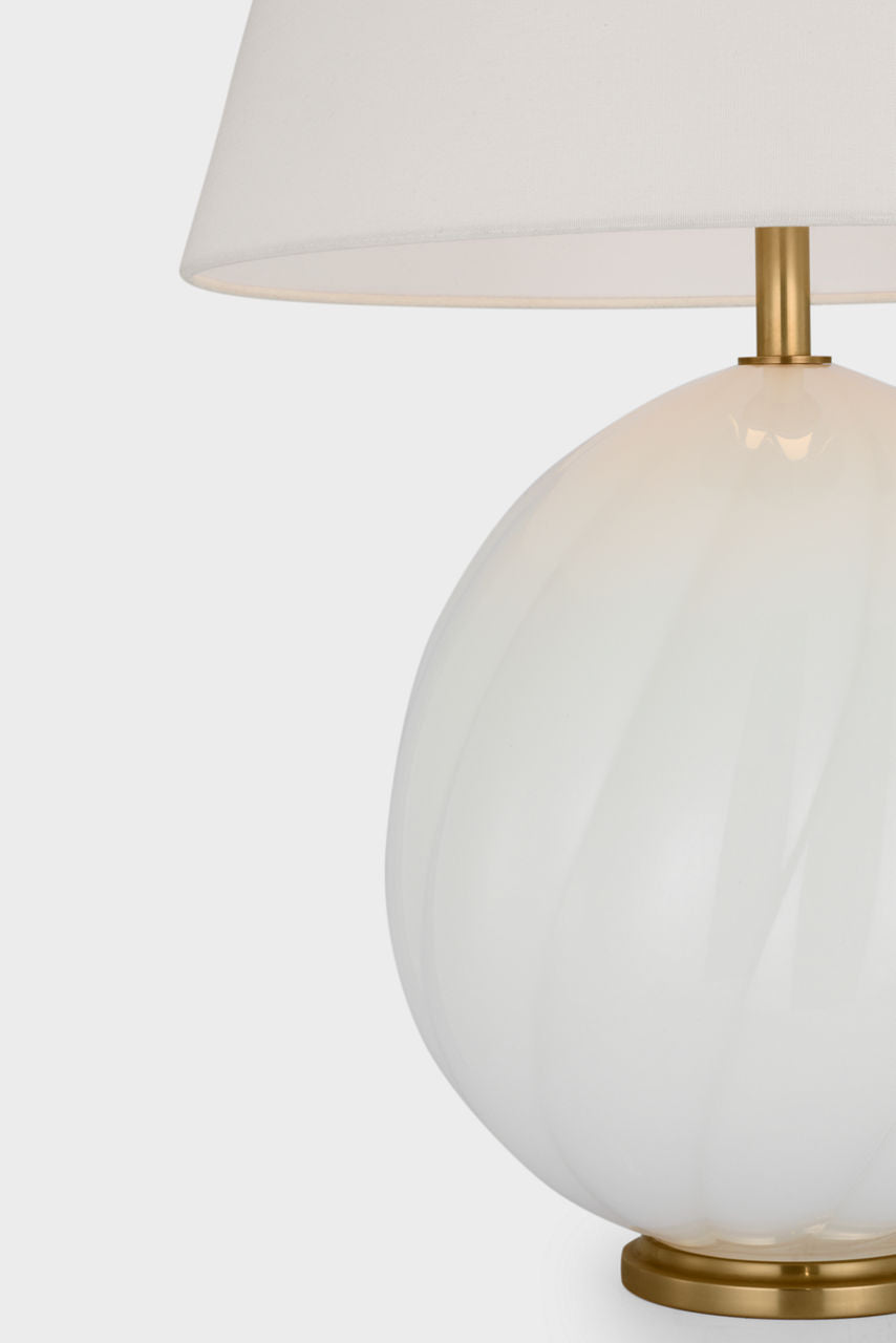 Talia Medium Cordless Table Lamp | White Glass | Linen Shade