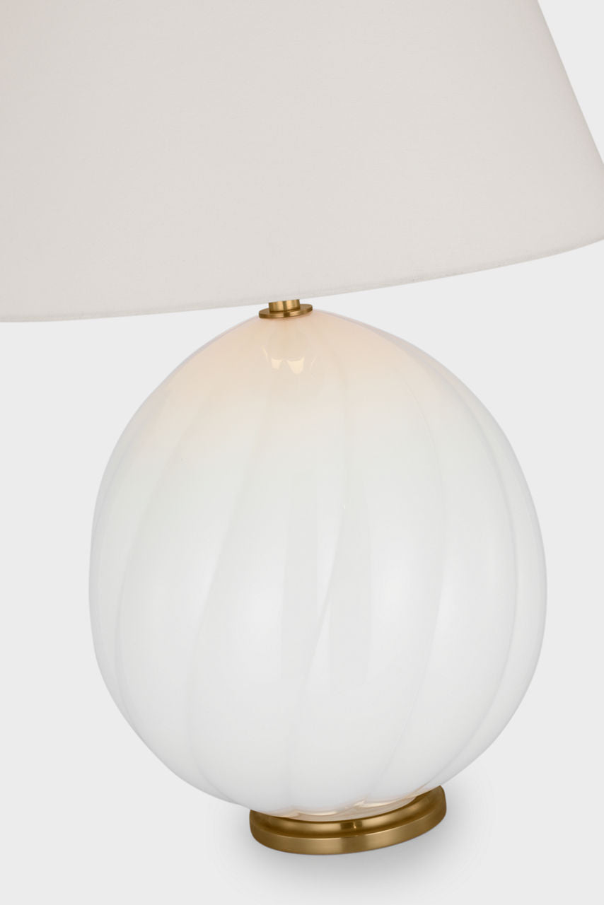 Talia Medium Cordless Table Lamp | White Glass | Linen Shade