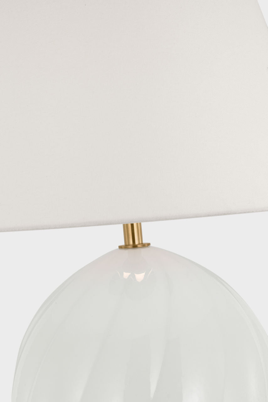 Talia Medium Cordless Table Lamp | White Glass | Linen Shade