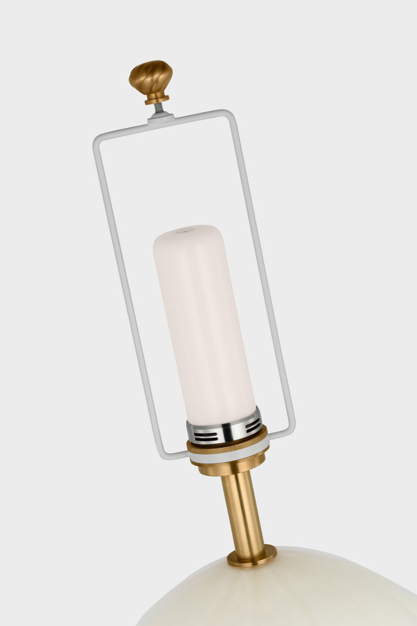 Talia Medium Cordless Table Lamp | White Glass | Linen Shade