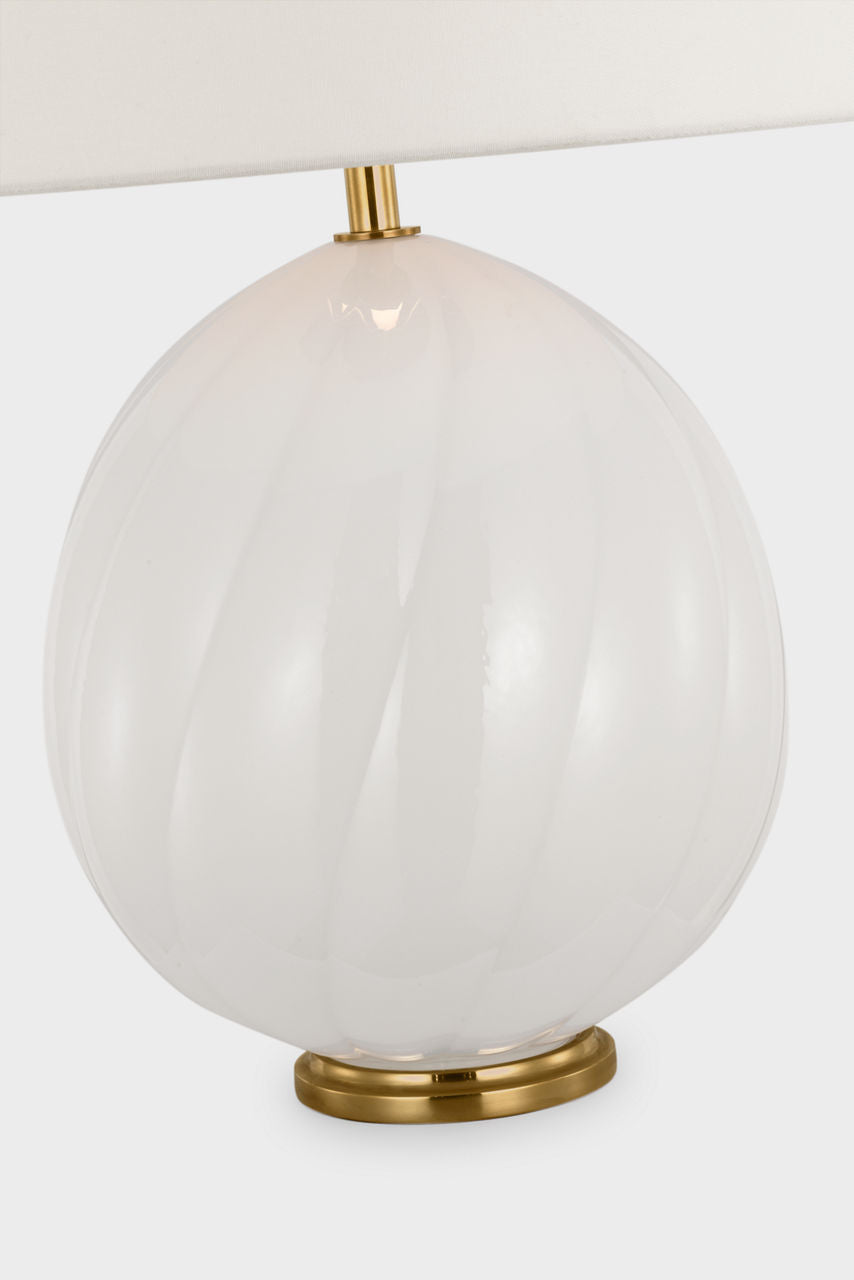 Talia Medium Cordless Table Lamp | White Glass | Linen Shade