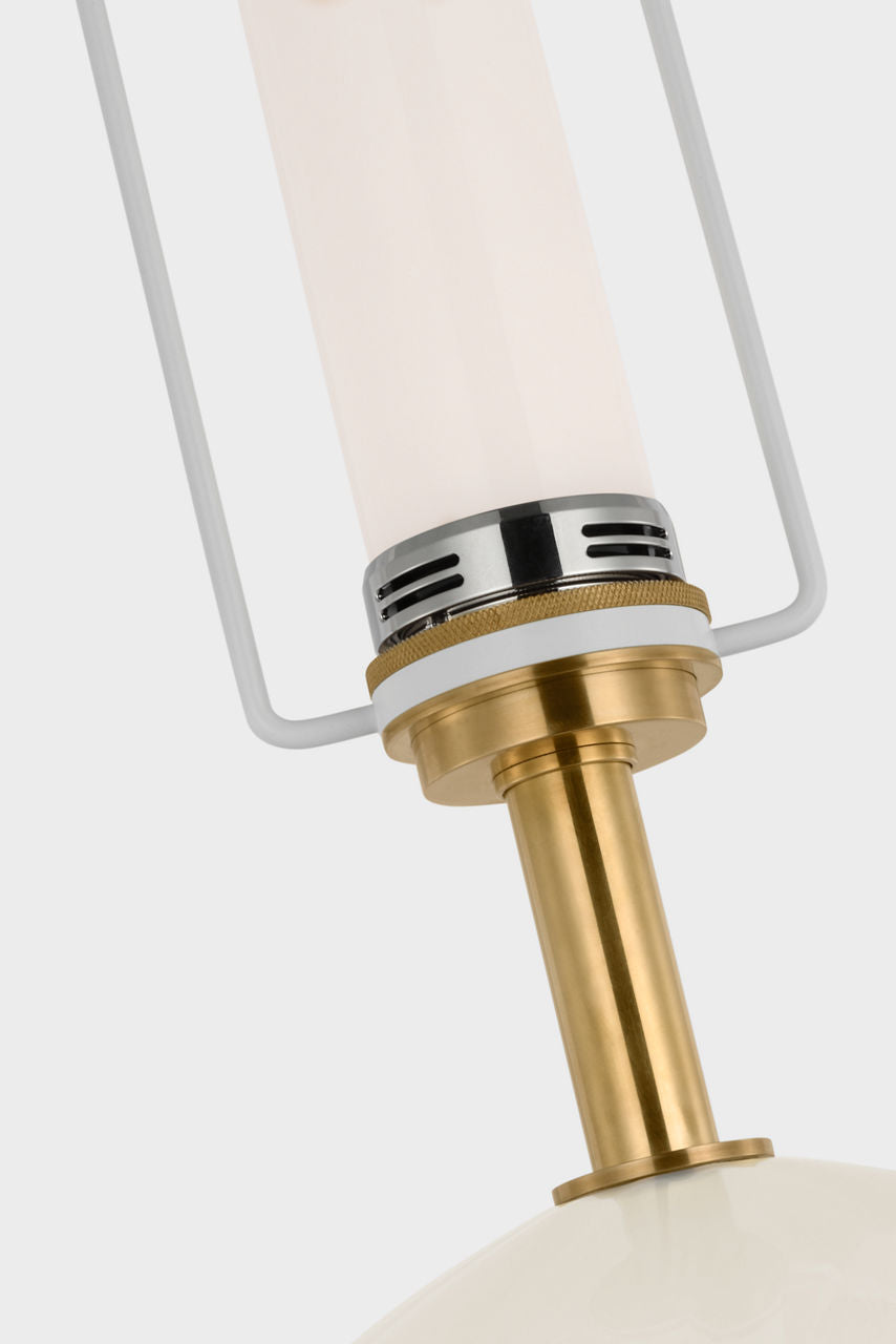 Talia Medium Cordless Table Lamp | White Glass | Linen Shade