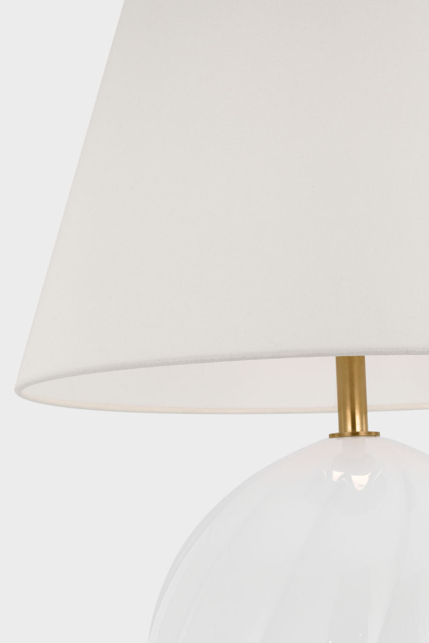 Talia Medium Cordless Table Lamp | White Glass | Linen Shade