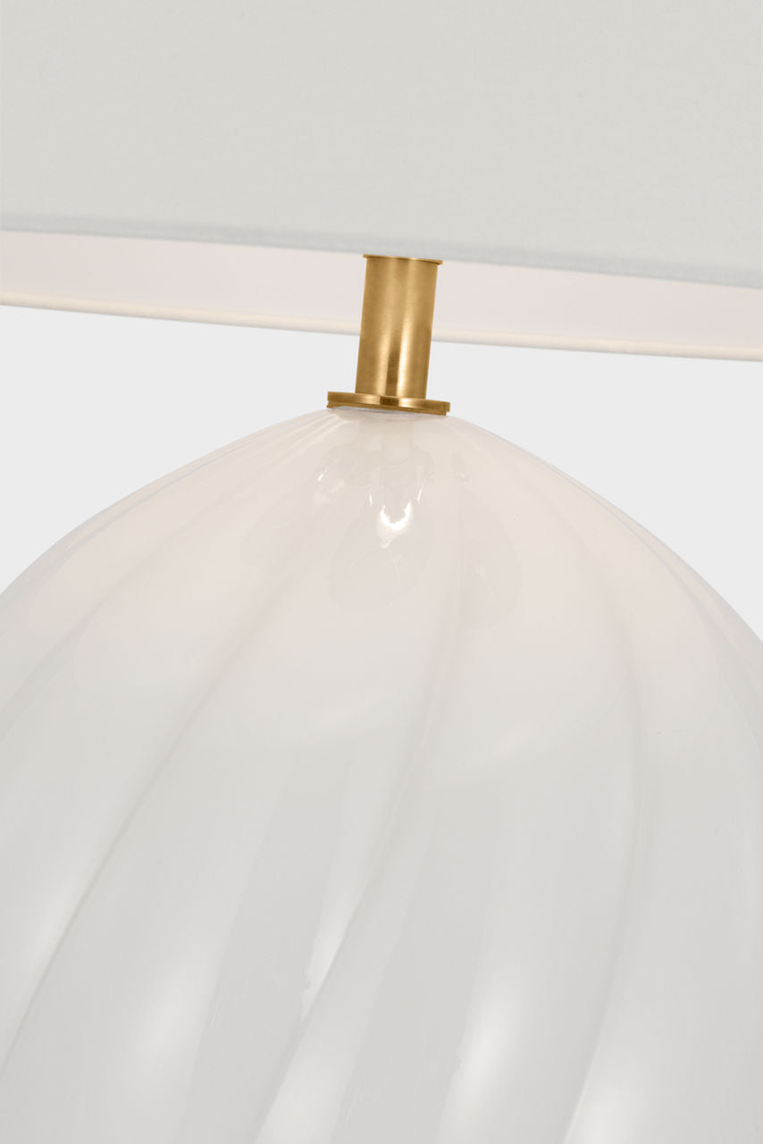 Talia Medium Table Lamp | White Glass | Linen Shade