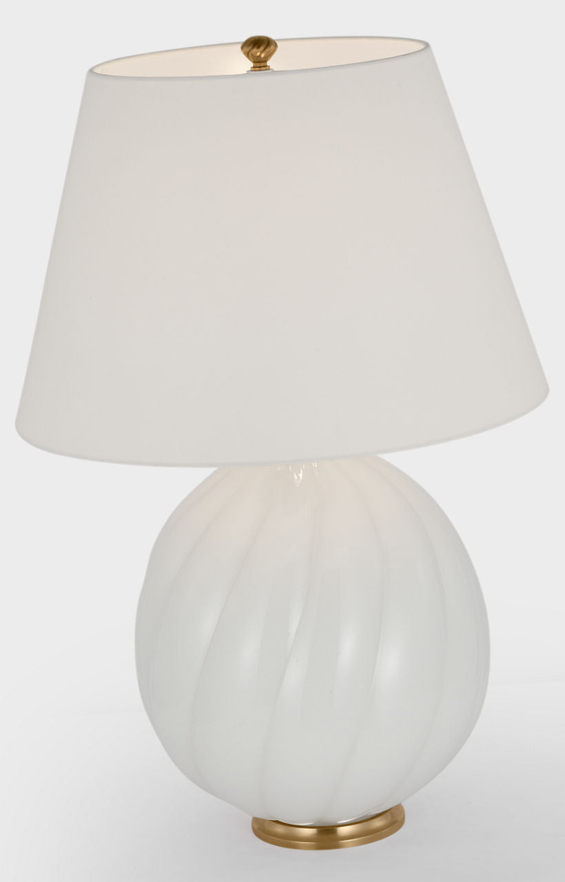 Talia Medium Table Lamp | White Glass | Linen Shade