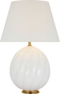 Talia Medium Cordless Table Lamp | White Glass | Linen Shade