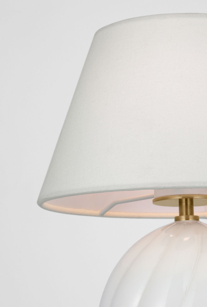 Talia 13" Cordless Accent Lamp | White Glass | Linen Shade