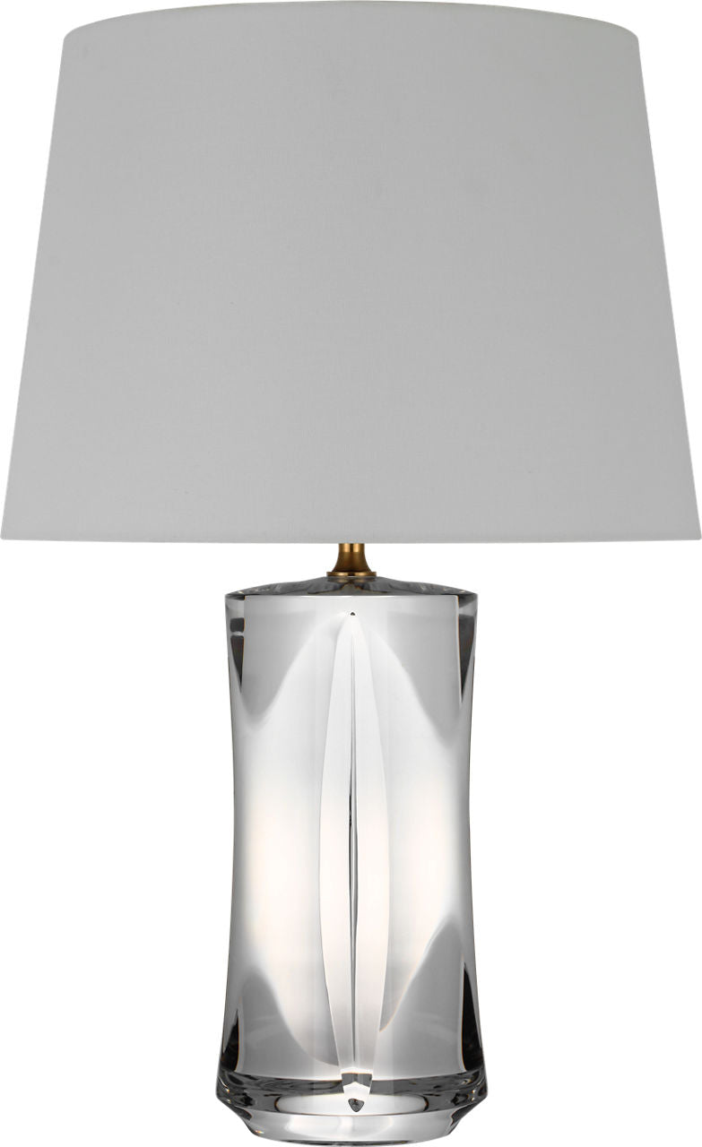 Figlia 27" Cordless V-Cut Round Table Lamp | Crystal | Linen Shade
