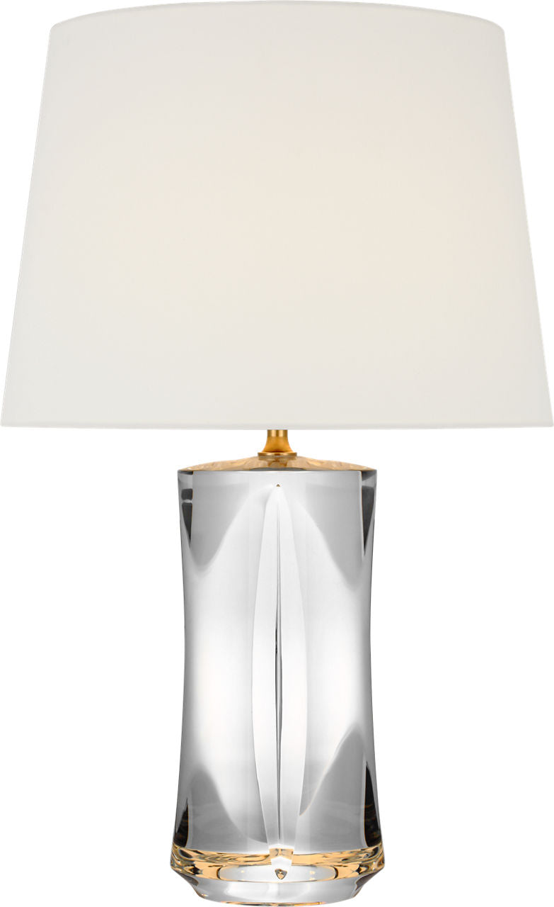 Figlia 27" Cordless V-Cut Round Table Lamp | Crystal | Linen Shade