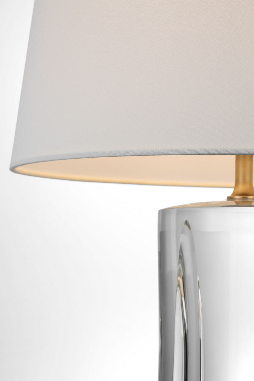 Figlia 27" Cordless V-Cut Round Table Lamp | Crystal | Linen Shade