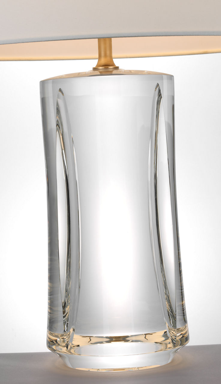 Figlia 27" Cordless V-Cut Round Table Lamp | Crystal | Linen Shade