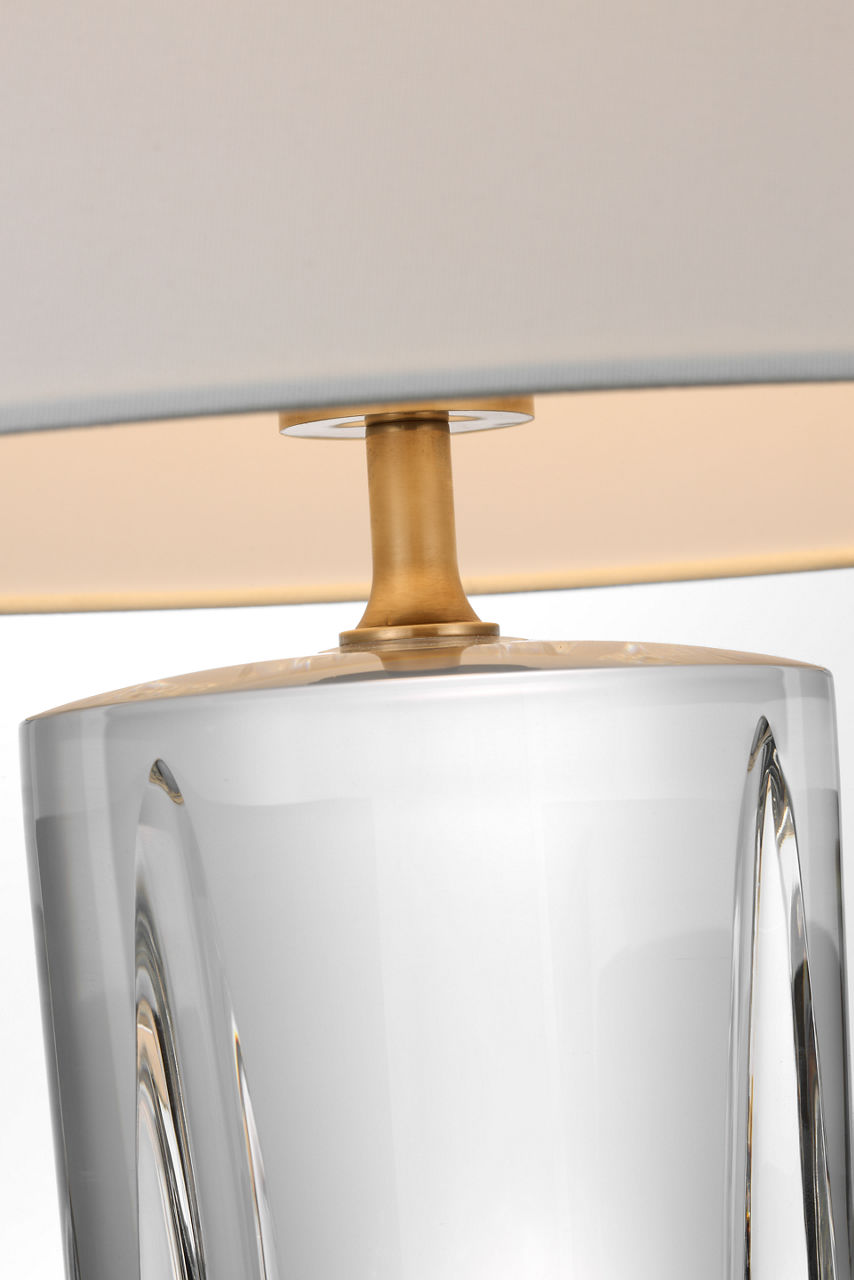 Figlia 27" Cordless V-Cut Round Table Lamp | Crystal | Linen Shade