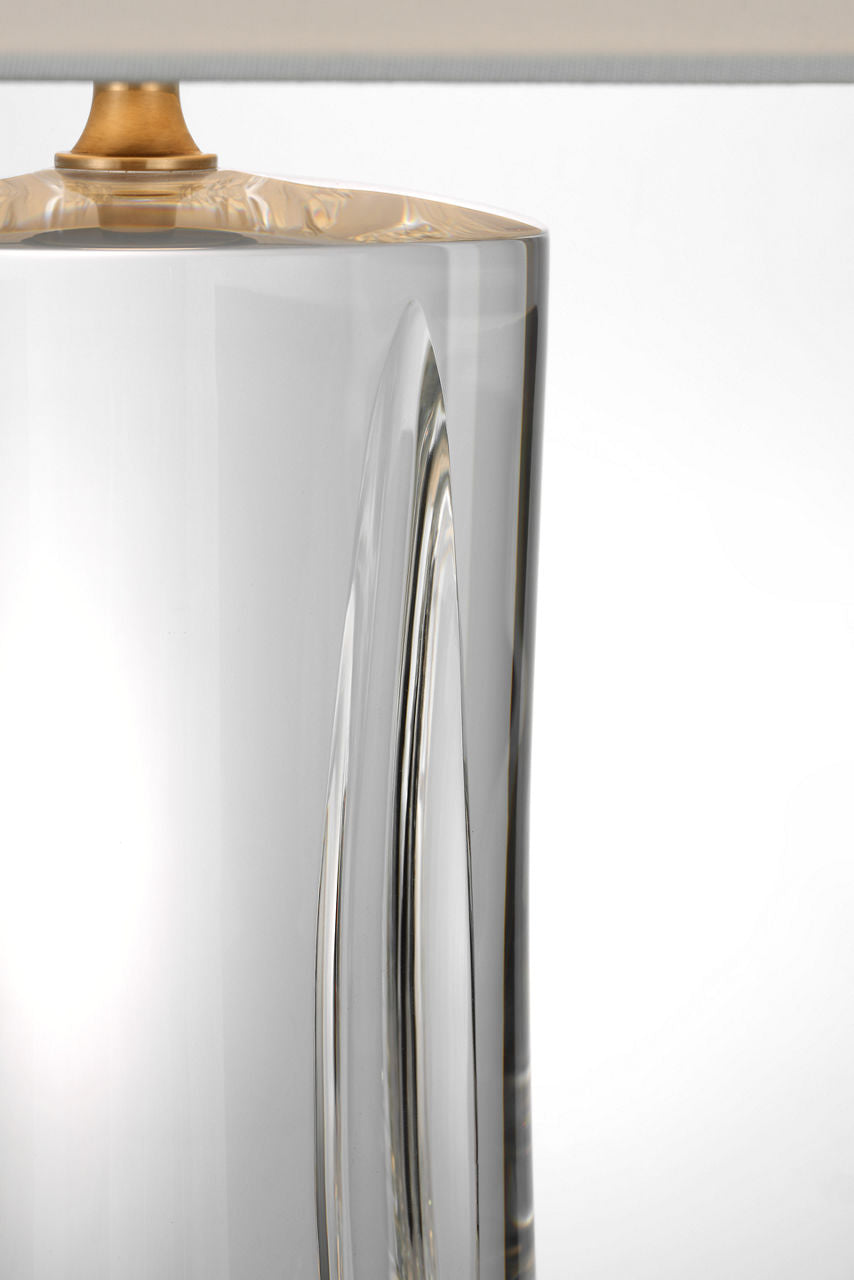 Figlia 27" Cordless V-Cut Round Table Lamp | Crystal | Linen Shade