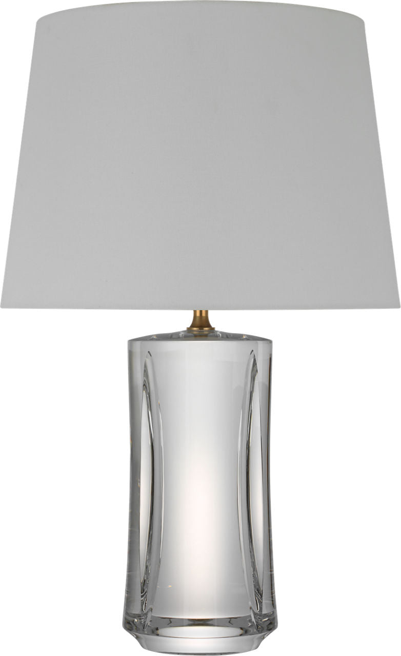 Figlia 27" Cordless V-Cut Round Table Lamp | Crystal | Linen Shade