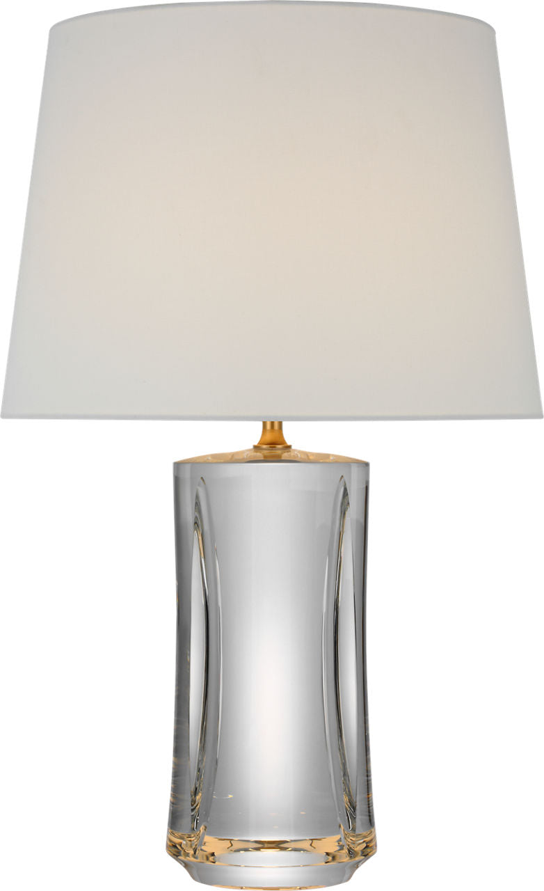 Figlia 27" Cordless V-Cut Round Table Lamp | Crystal | Linen Shade
