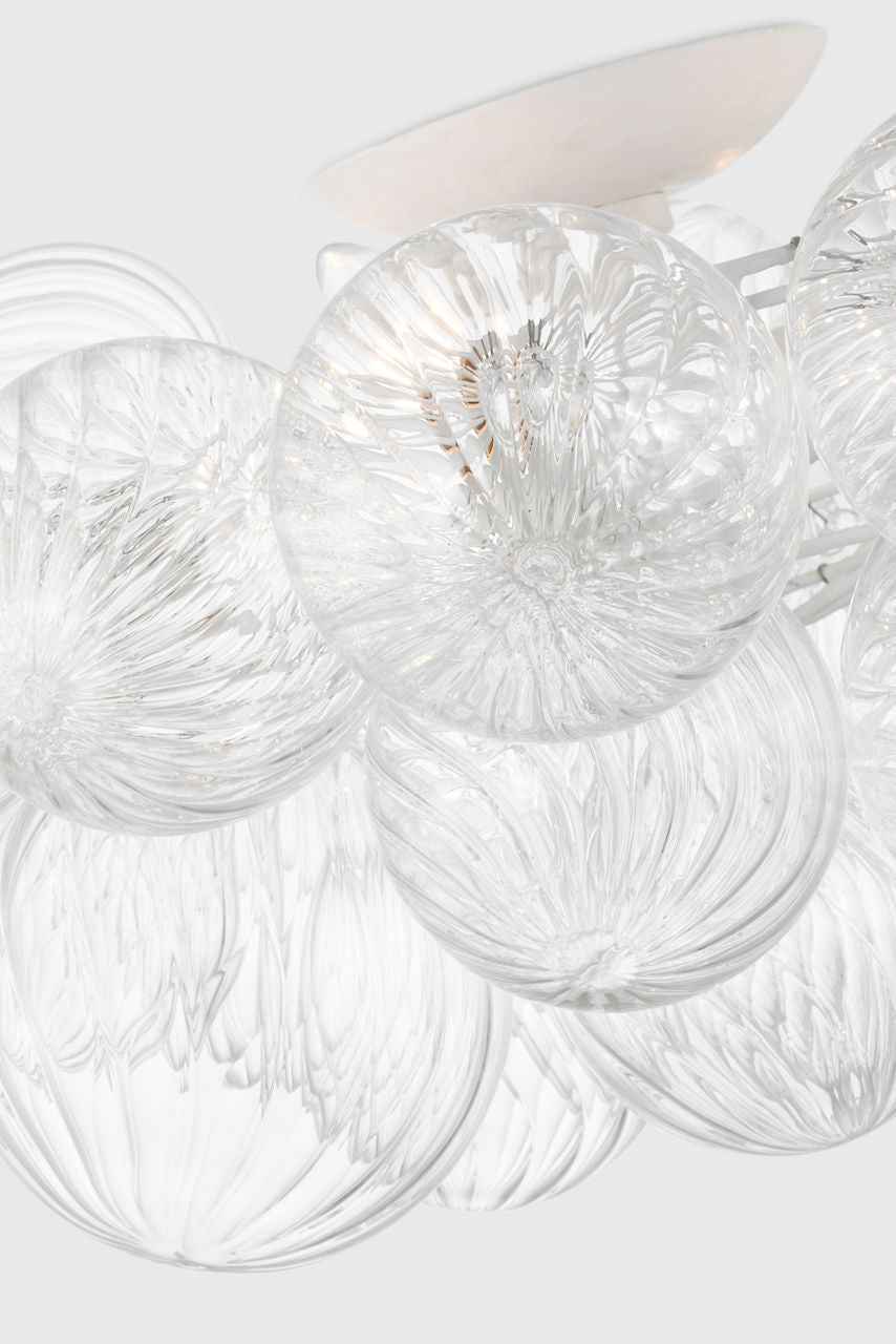 Talia 25" Flush Mount | Plaster White and Clear Swirled Glass