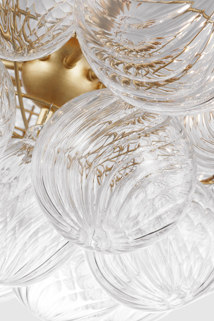 Talia 38" Flush Mount | Gild and Clear Swirled Glass