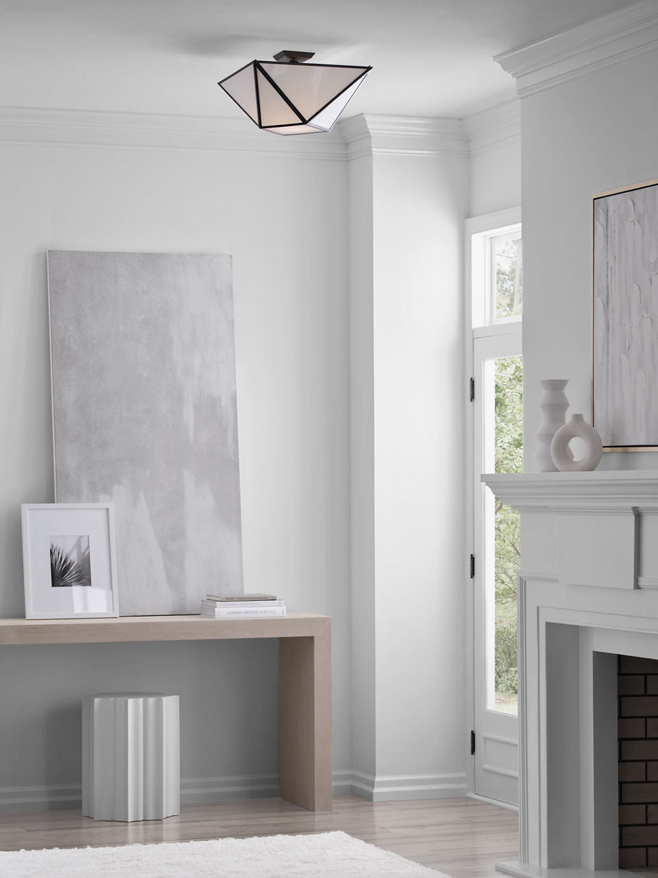 Lorino Large Semi-Flush Mount | Bronze | White Glass