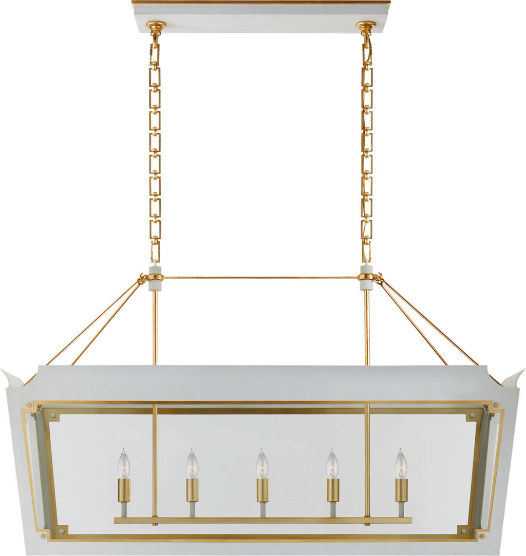 Caddo Medium Linear Lantern | Soft White and Gild | Clear Glass