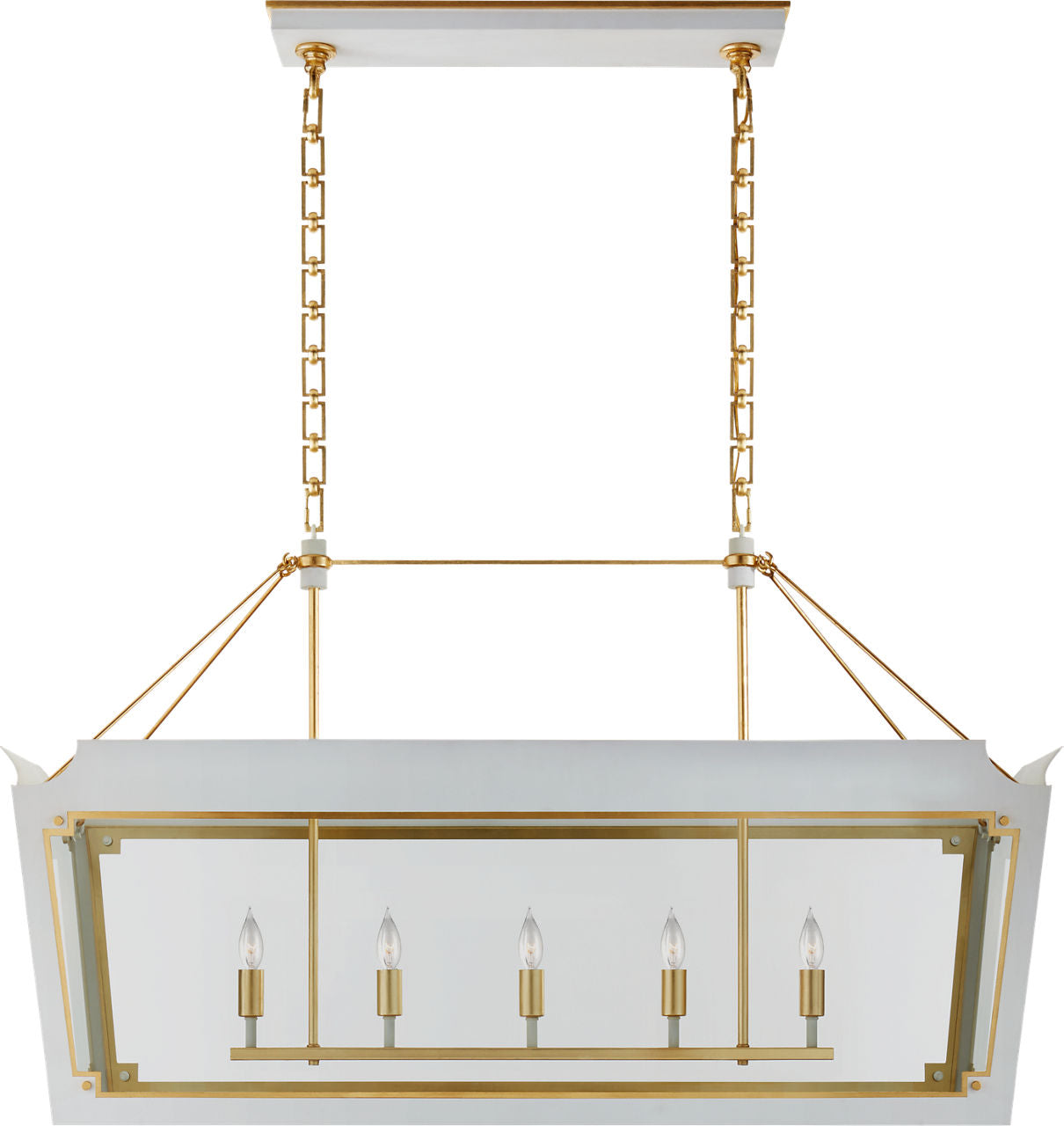 Caddo Medium Linear Lantern | Soft White and Gild | Clear Glass