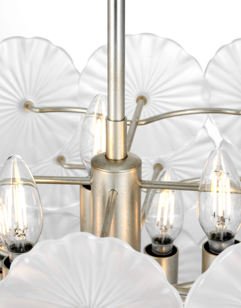 Gianna 24" Chandelier | Burnished Silver Leaf | Frosted Glass
