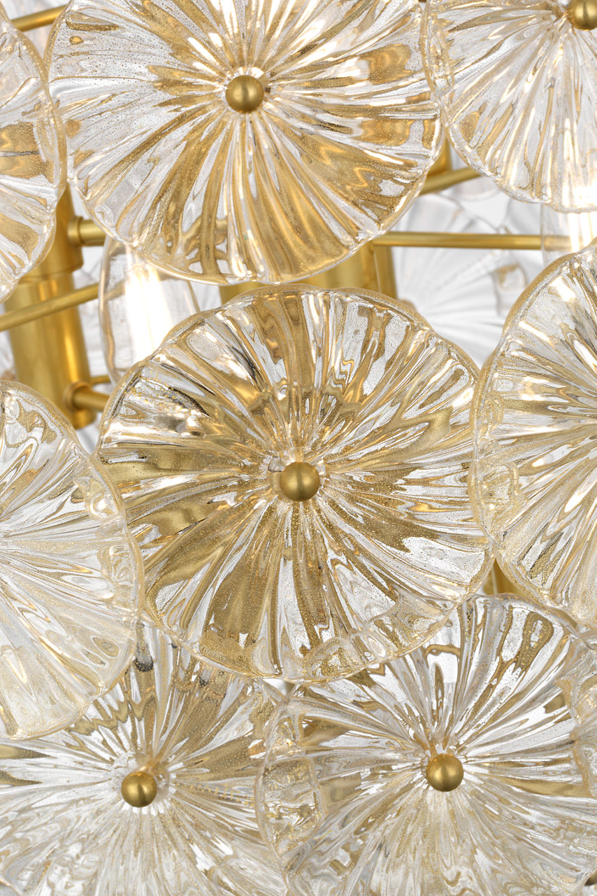 Gianna 24" Chandelier | Hand-Rubbed Antique Brass | Gold Fleck Glass