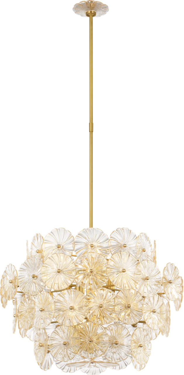 Gianna 24" Chandelier | Hand-Rubbed Antique Brass | Gold Fleck Glass