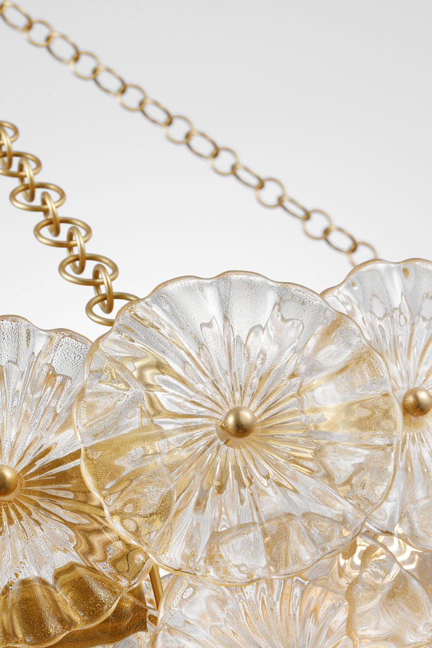 Gianna 36" Ring Chandelier | Hand-Rubbed Antique Brass | Gold Fleck Glass
