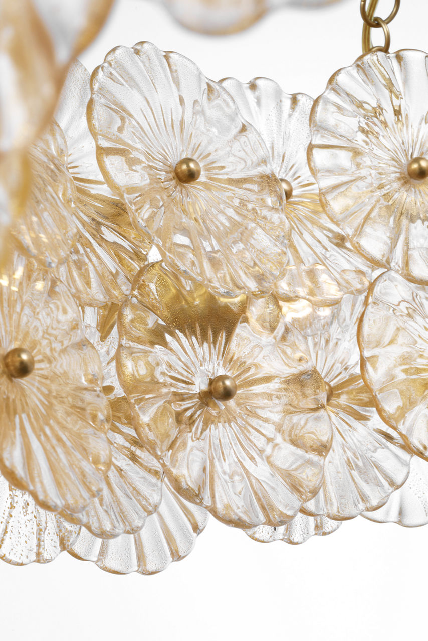 Gianna 36" Ring Chandelier | Hand-Rubbed Antique Brass | Gold Fleck Glass