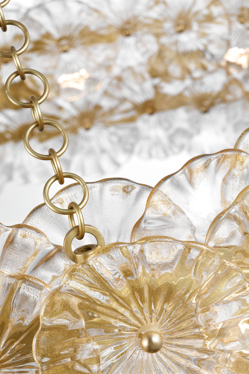 Gianna 36" Ring Chandelier | Hand-Rubbed Antique Brass | Gold Fleck Glass