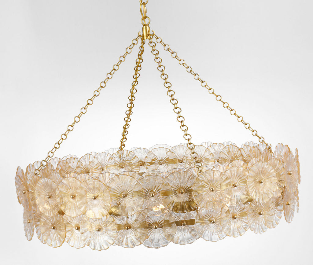 Gianna 36" Ring Chandelier | Hand-Rubbed Antique Brass | Gold Fleck Glass