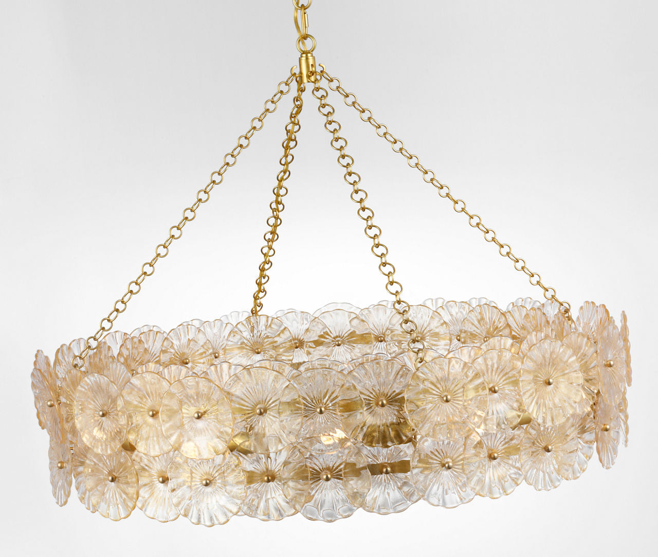 Gianna 36" Ring Chandelier | Hand-Rubbed Antique Brass | Gold Fleck Glass
