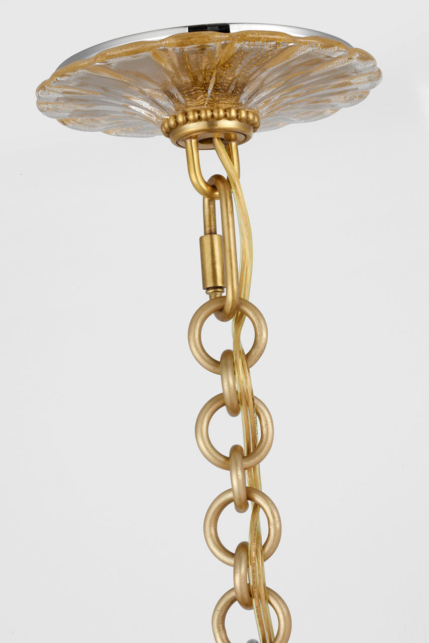 Gianna 36" Ring Chandelier | Hand-Rubbed Antique Brass | Gold Fleck Glass