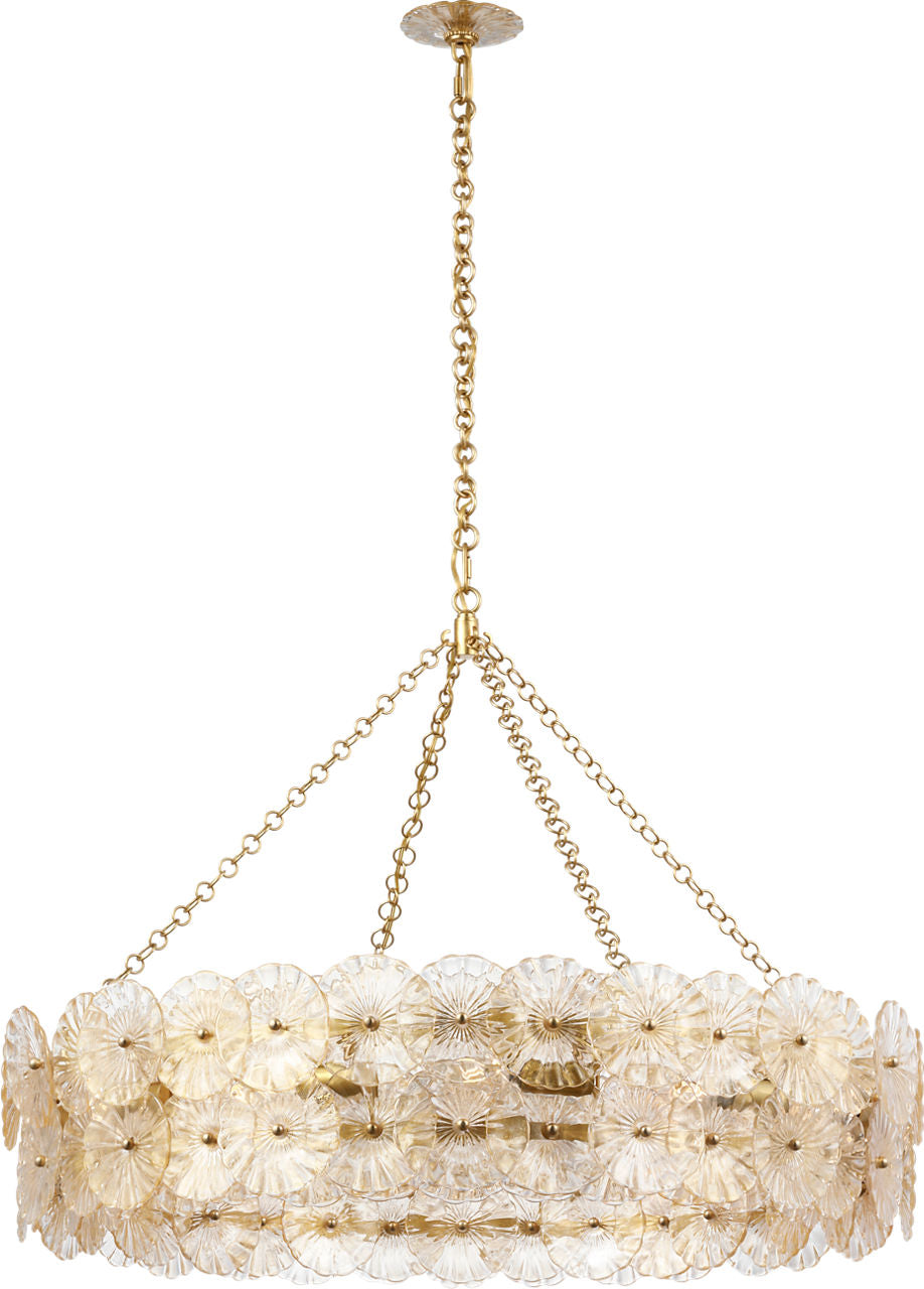 Gianna 36" Ring Chandelier | Hand-Rubbed Antique Brass | Gold Fleck Glass