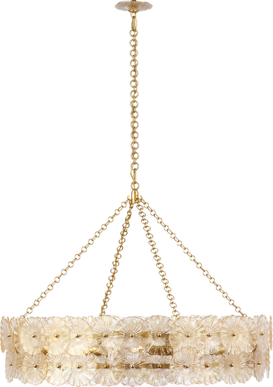 Gianna 36" Ring Chandelier | Hand-Rubbed Antique Brass | Gold Fleck Glass